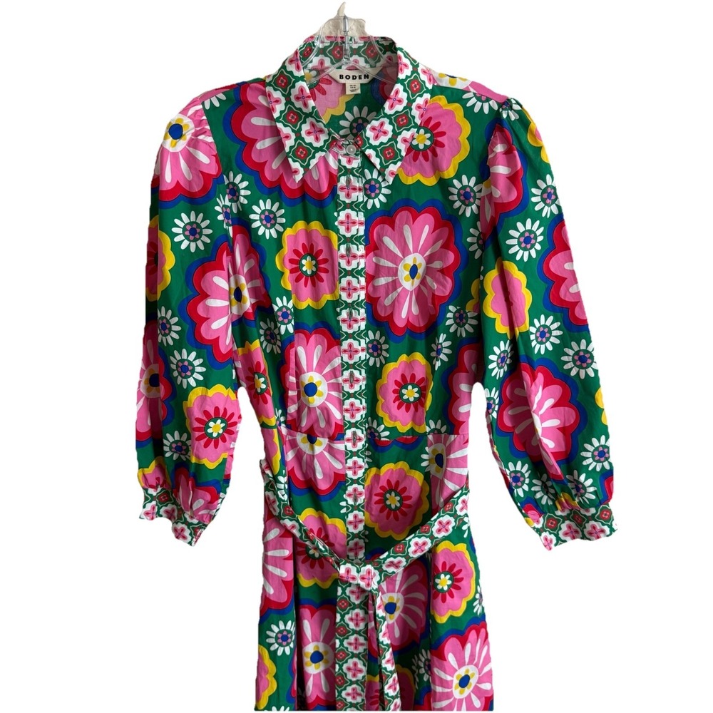 Boden Clara Cotton Maxi Shirt Dress US 8 Pink Flower Power Barbiecore Brand NEW - Picture 4 of 11